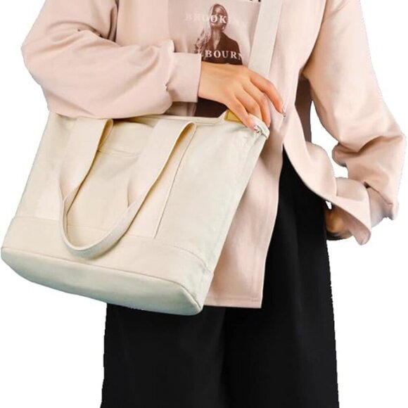 Durable Canvas Tote with Multi-layer Pockets - Ideal Crossbody Handbag for Women - Picture 6 of 7